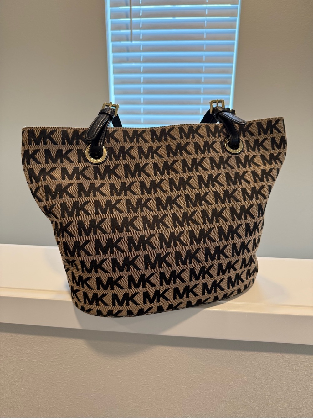Michael Kors Brown & Black MK Logo Tote with Gold Hardware